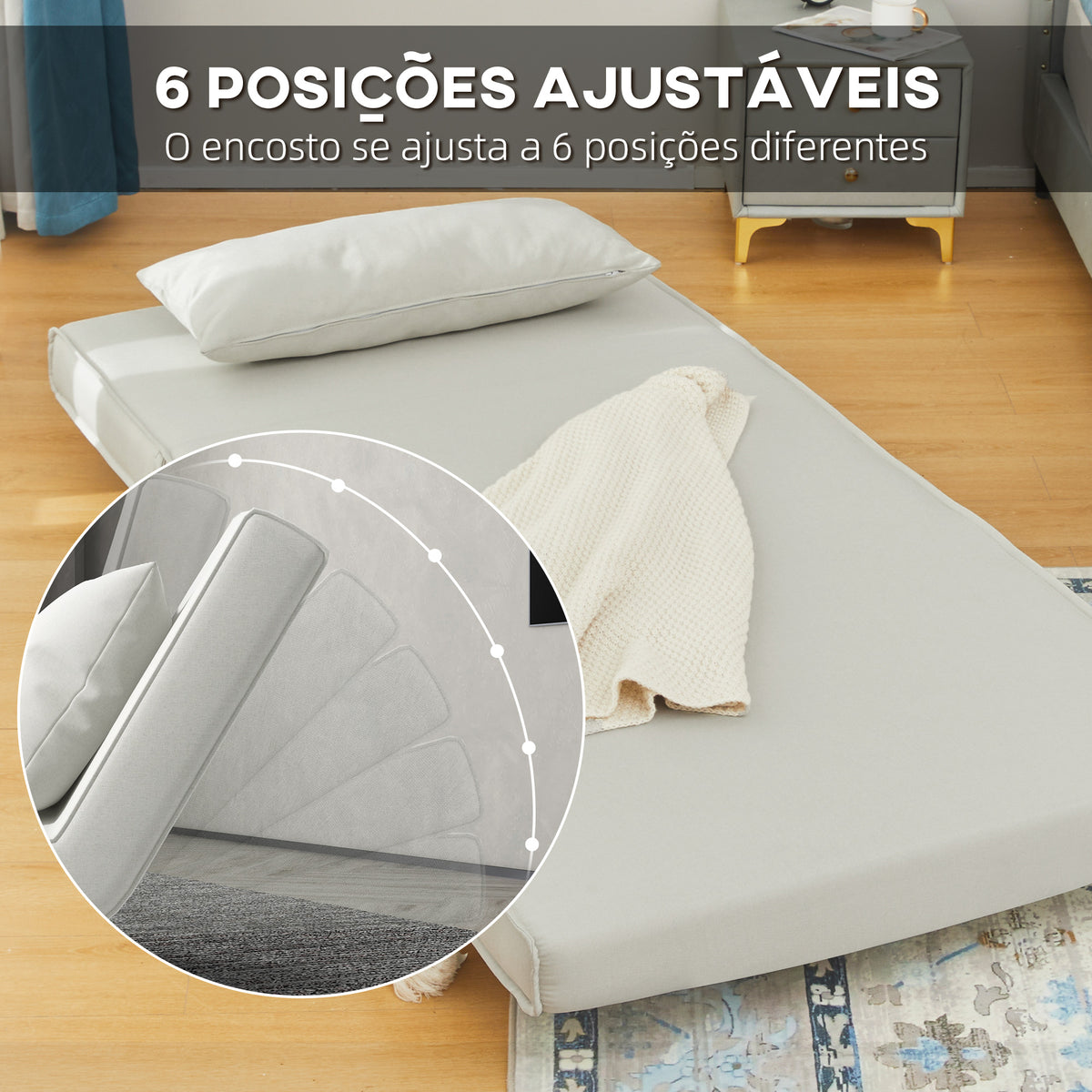 Poltrona 3 em 1 Sofá Cama Individual Dobrável com Encosto Ajustável em 6 Posições e Almofada para Sala de Estar Dormitório Escritório Carga 350 kg 94x78x80 cm Bege Claro — foto 7