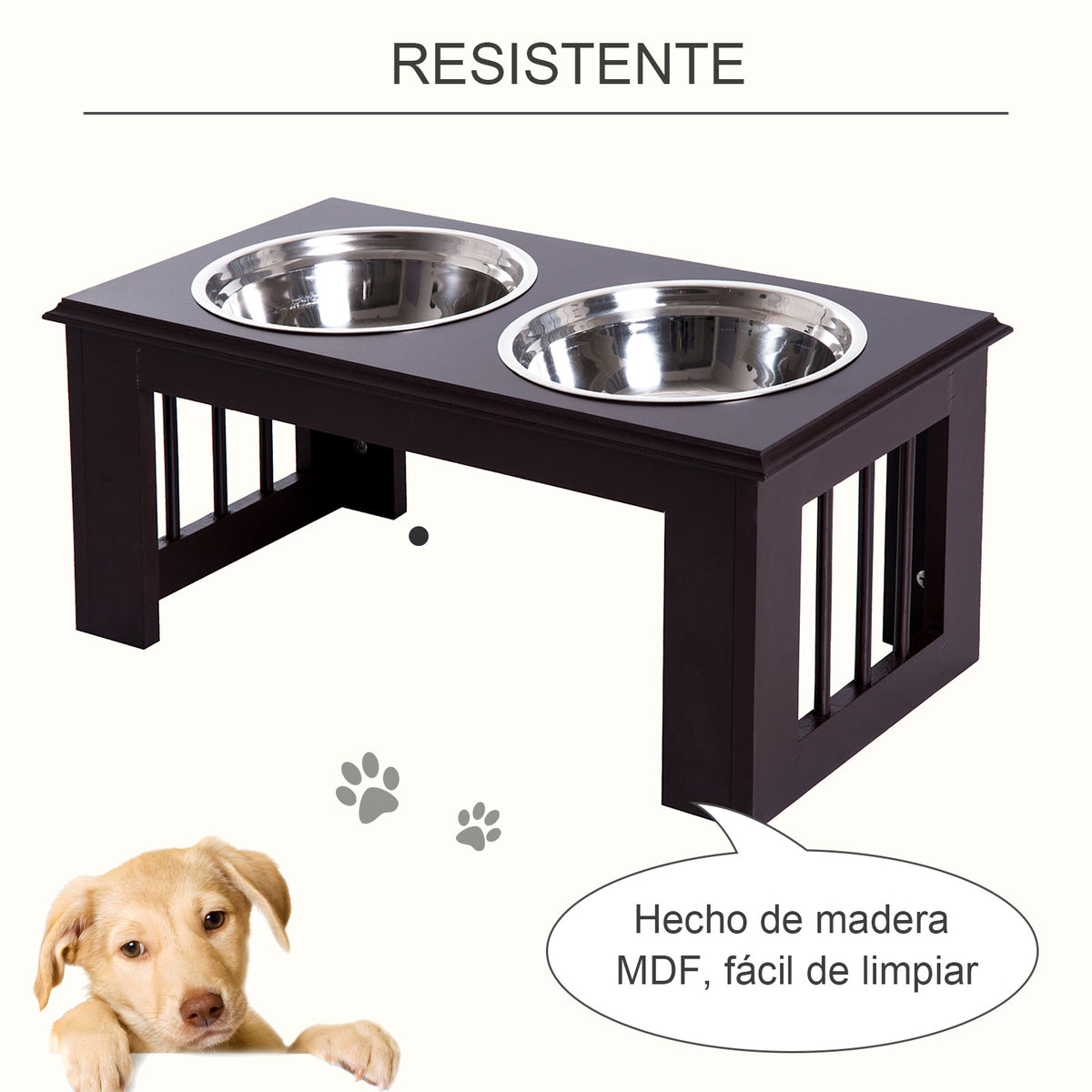 Comedouro Elevado para Cães com Suporte e 2 Tigelas Amovíveis de Aço Inoxidável Alimentador para Animais de Estimação 58,4x30,5x25,4 cm Marrom — foto 5