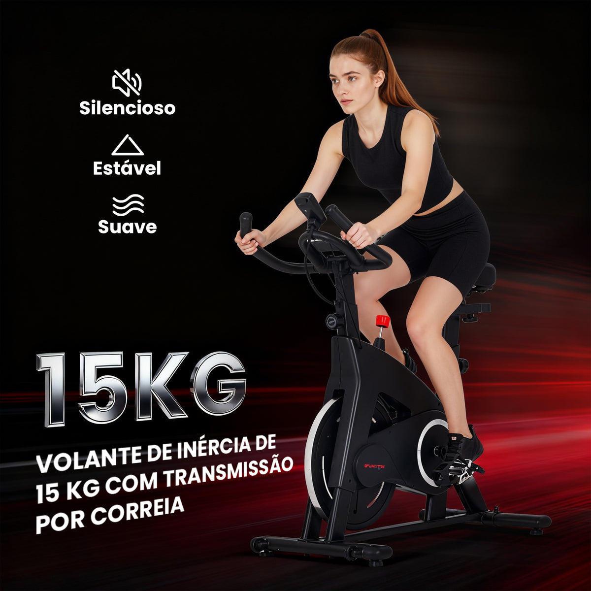 Bicicleta Estática Bicicleta Fitness com Volante de Inércia de 15 kg Ecrã LED Guiador e Assento Ajustável Carga 120 kg para Casa Ginásio 108x53x111 cm Preto — foto 4