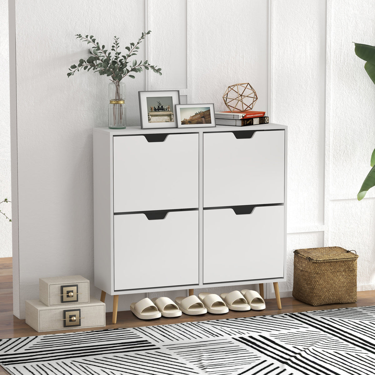 Sapateira com 4 Gavetas e Prateleiras Ajustáveis Móvel para Sapatos de Corredor para 16 Pares de Sapatos 95x26x95 cm Branco — foto 2