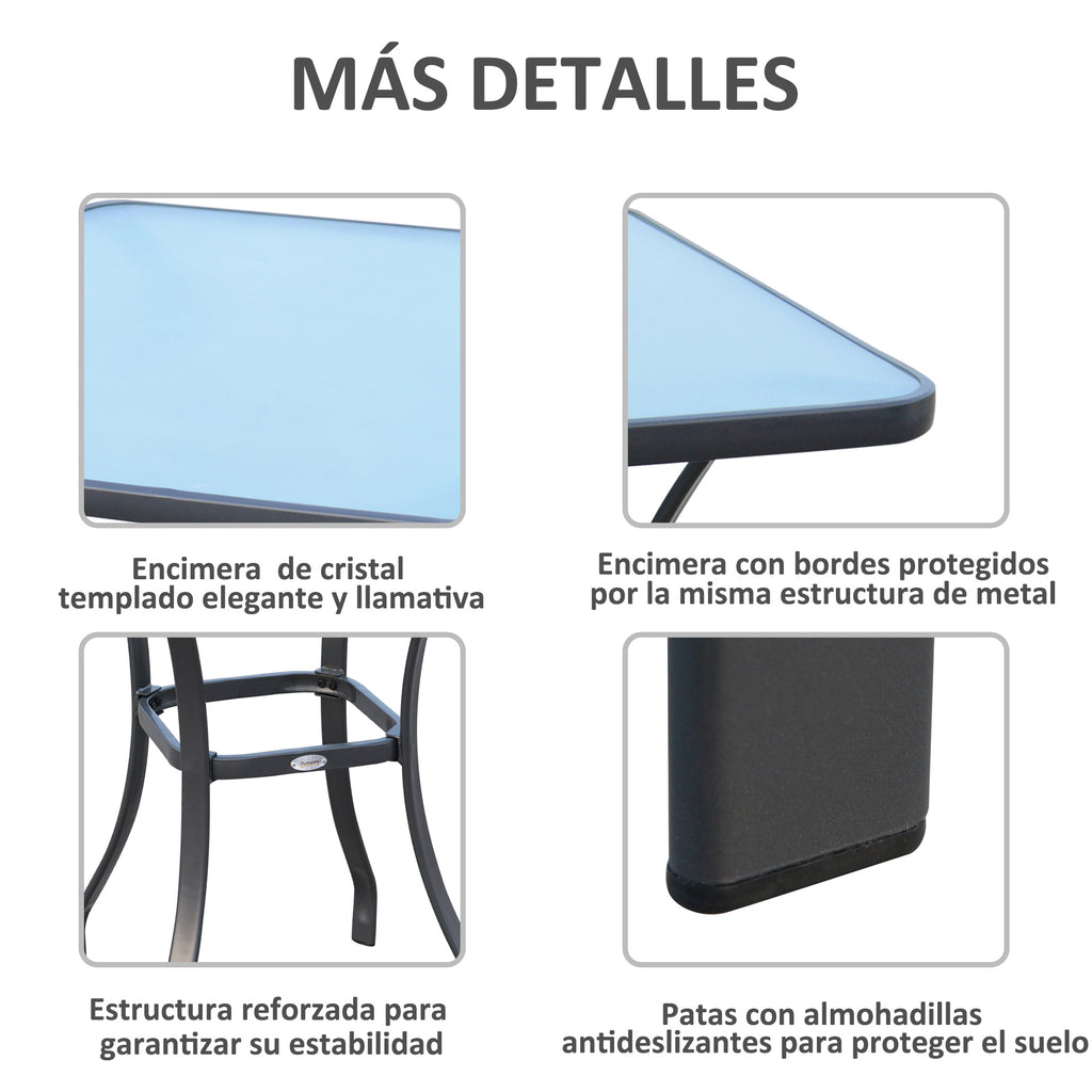 Mesa de vidro temperado com bordas arredondadas para pátio Terraço Varanda 68,5x68,5x84 cm Preto e translúcido — foto 5