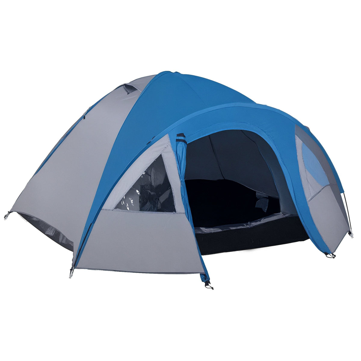 Tenda de Campismo para 2-3 Pessoas Tenda de Campismo com Janelas 2 Bolsos e Bolsa de Transporte 300x250x130 cm Cinza e Azul — foto 1