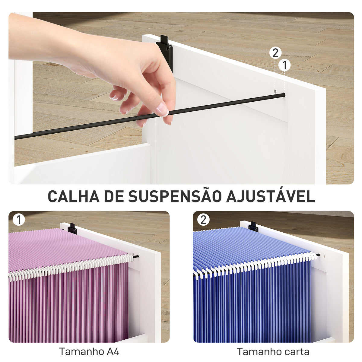 Bloco de Gavetas para Escritório Móvel Arquivador com 2 Gavetas para Escritório com Fechaduras Gavetas Suspensas para A4 40x40x71 cm Branco — foto 5