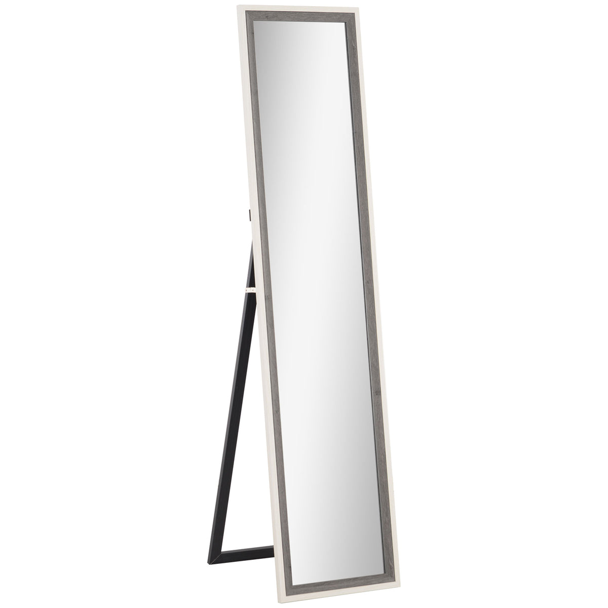 Espelho de Pé 37x157 cm Espelho de Corpo Inteiro com Estrutura de MDF e Suporte para Sala de Estar Dormitório Branco e Cinza — foto 1