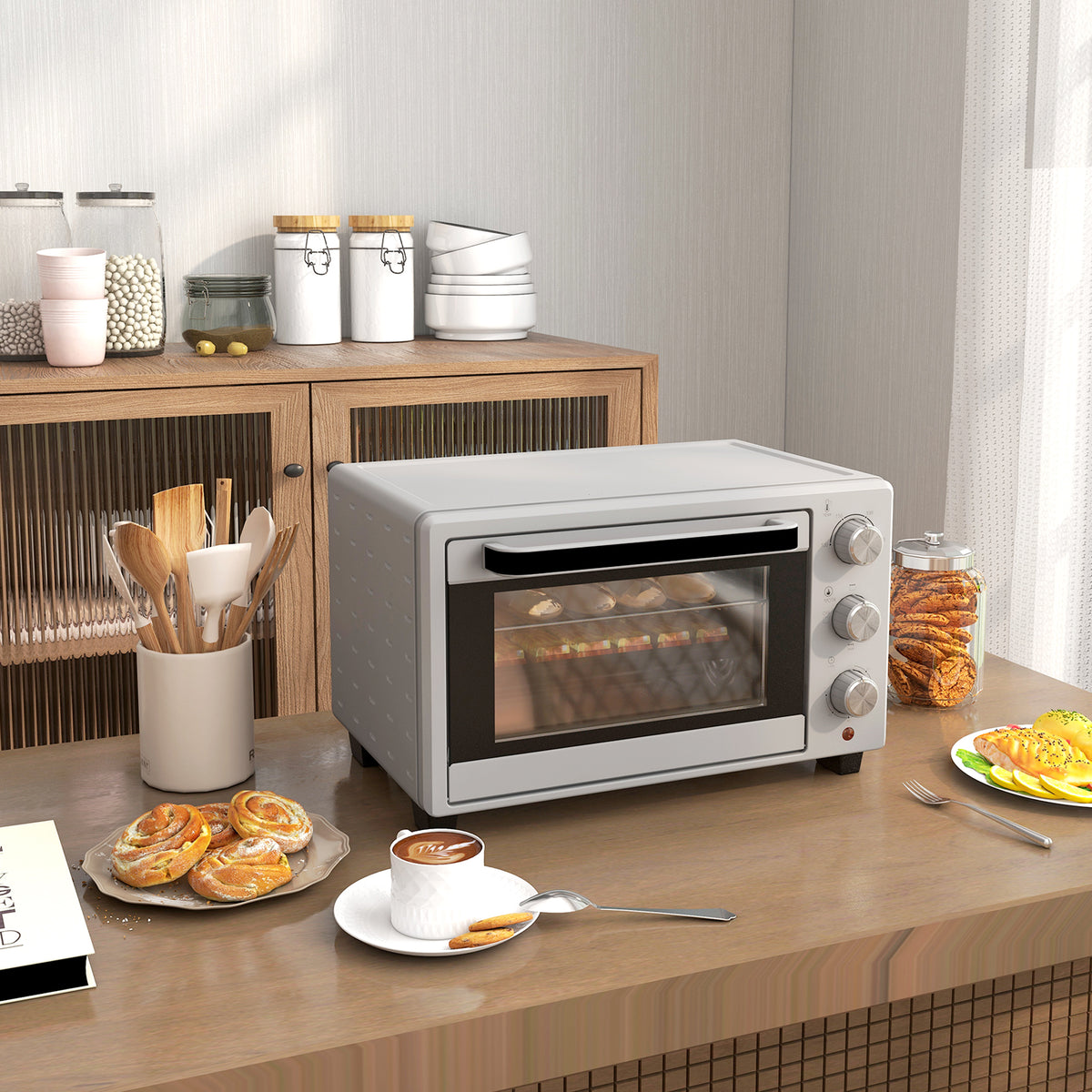 Mini Forno Elétrico 21L 1400W Forno Elétrico de Mesa com Temporizador até 60min e Temperatura Ajustável até 230℃ 46x38,5x29 cm Prata — foto 2
