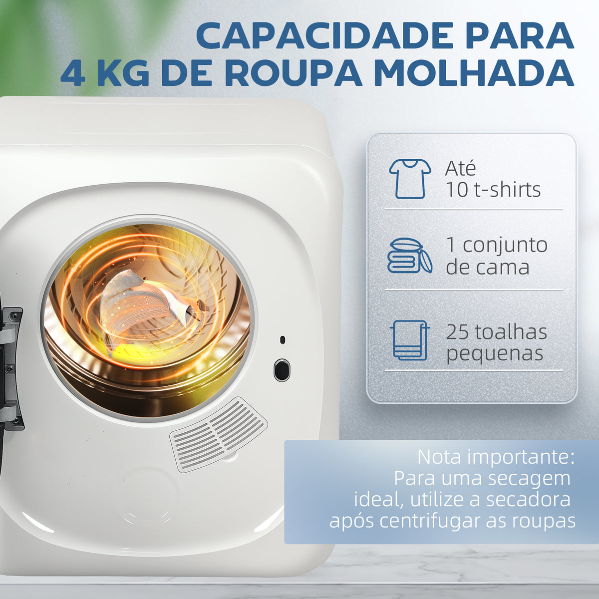 Máquina de Secar por Evacuação 4 kg Máquina de Secar Roupa 800W com Função Anti-Vincos Esterilização 5 Programas Carga Frontal Fácil de Engomar Tambor em Aço Inoxidável 48x40x56 cm Branco — foto 4