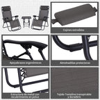Conjunto de 1 Mesa e 2 Espreguiçadeiras Conjunto de Exterior Dobrável e Portátil para Jardim Praia Relaxante com Encosto Reclinável Textilene Aço Cinza — foto 7