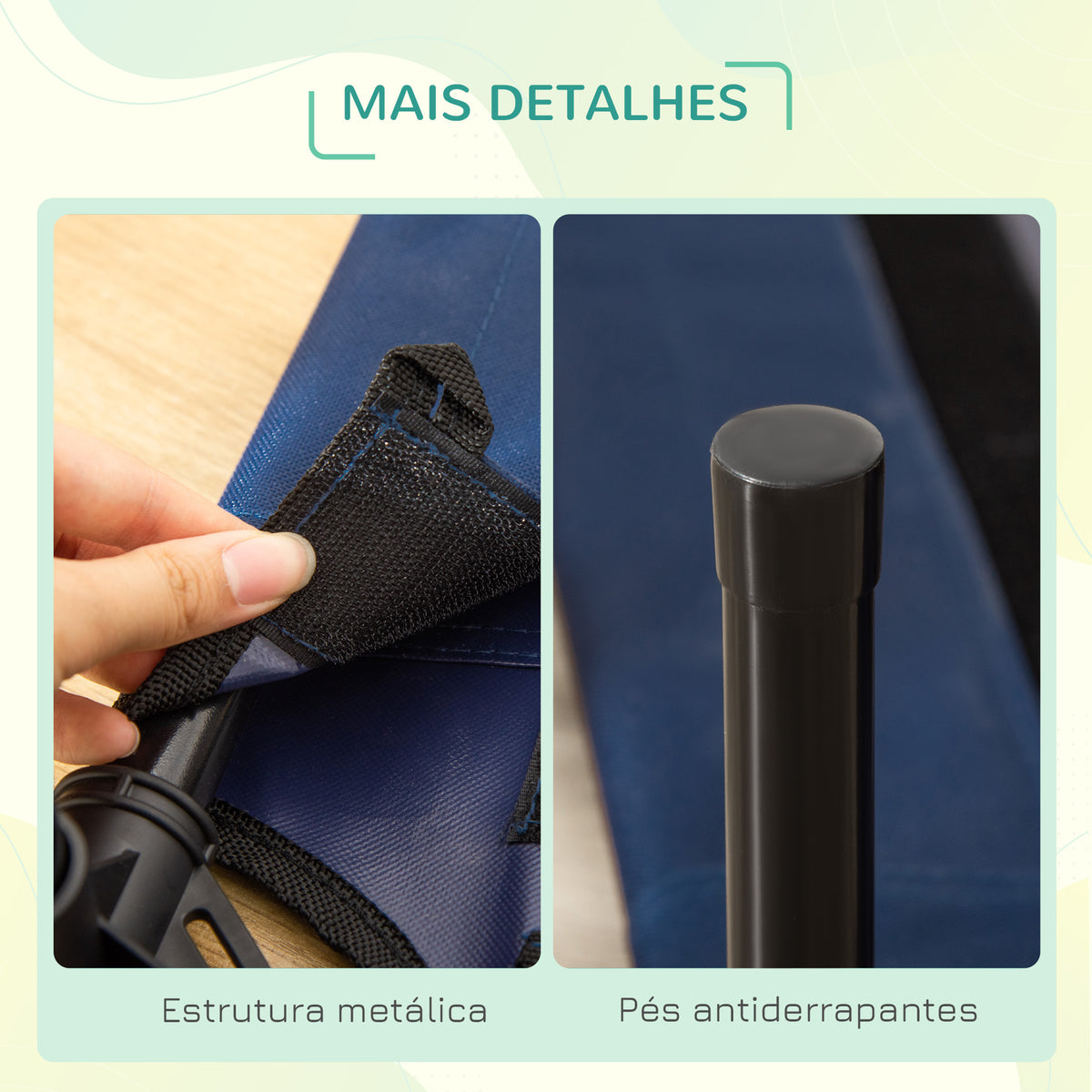 Cama para Animais de Estimação Cama Elevada para Cães Gatos com Tecido Transpirável para Dormir Exterior Jardim Terraço 76x61x18cm Azul — foto 7