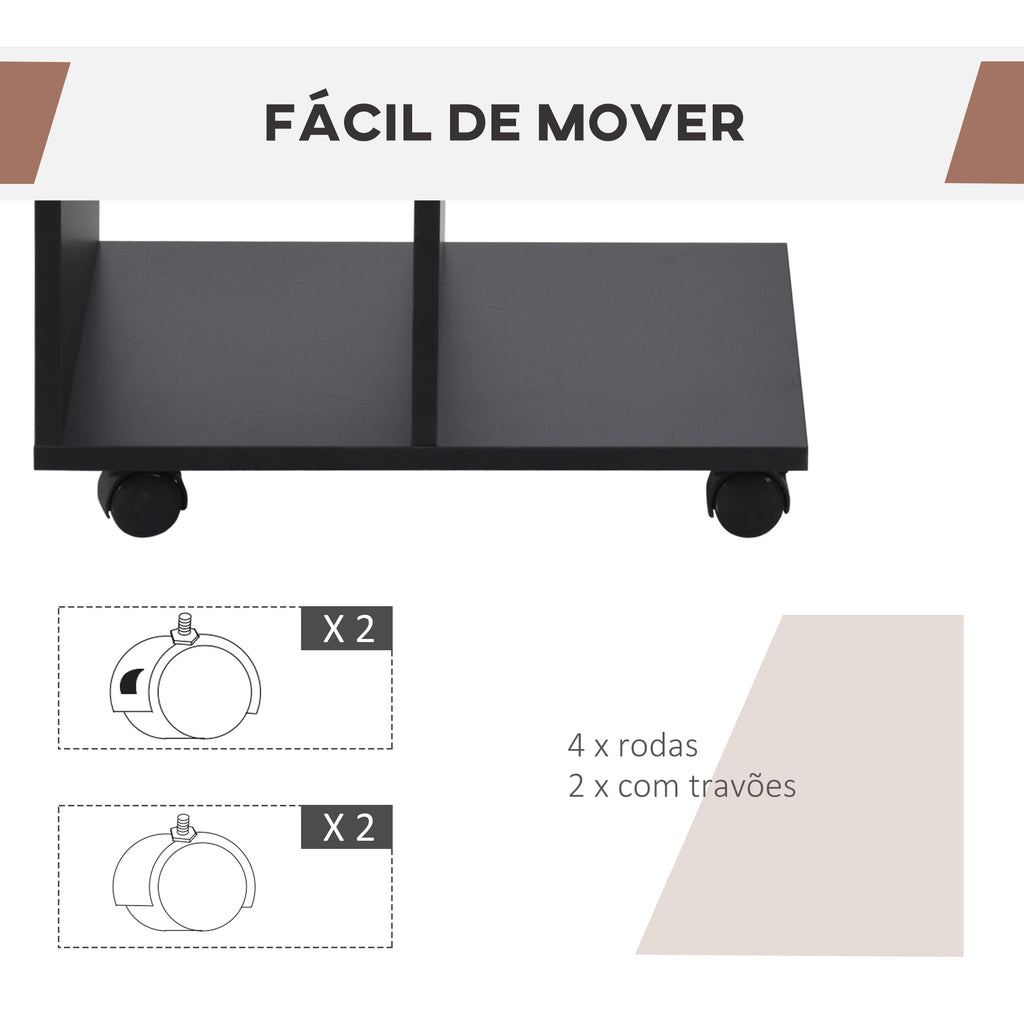 Mesa Auxiliar Moderna Mesa Auxiliar em Forma de C com Rodas e Prateleiras Abertas para Sala de Estar Dormitório 45x35x58 cm Preto — foto 6