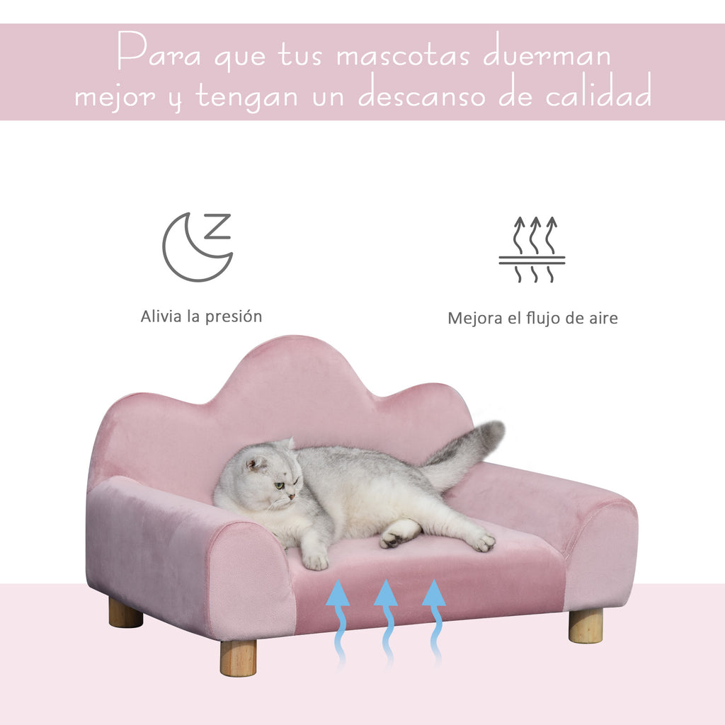 Sofá para Animais de estimação Sofá estilo moderno para gatos Cães pequenos com encosto e 3 ondulações Pernas levantadas em madeira 63x43x40 cm Rosa — foto 7