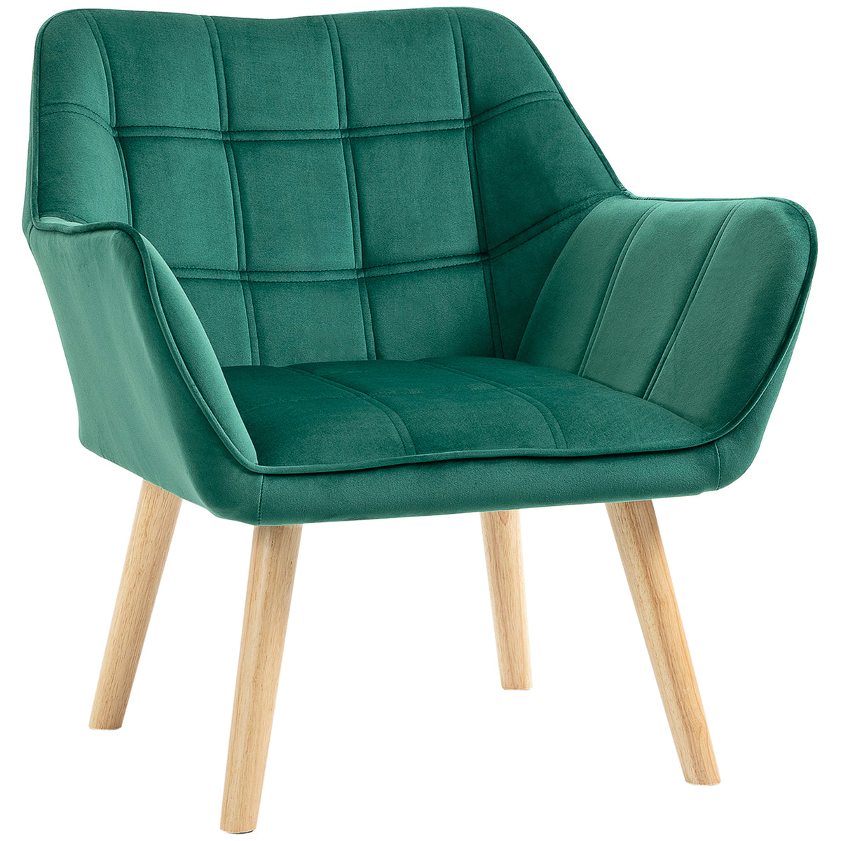 Poltrona Moderna Poltrona de Leitura Estofada em Veludo com Assento Amplo Pés em Madeira Poltrona Relax para Sala de Estar Quarto 67x61,5x71 cm Verde — foto 1