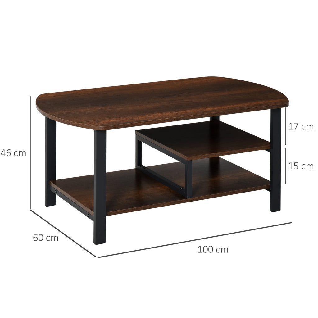 Mesa de Centro com 2 Prateleiras Mesa de Café Estilo Vintage para Sala de Estar Dormitório 100x60x46cm Castanho Rústico — foto 3