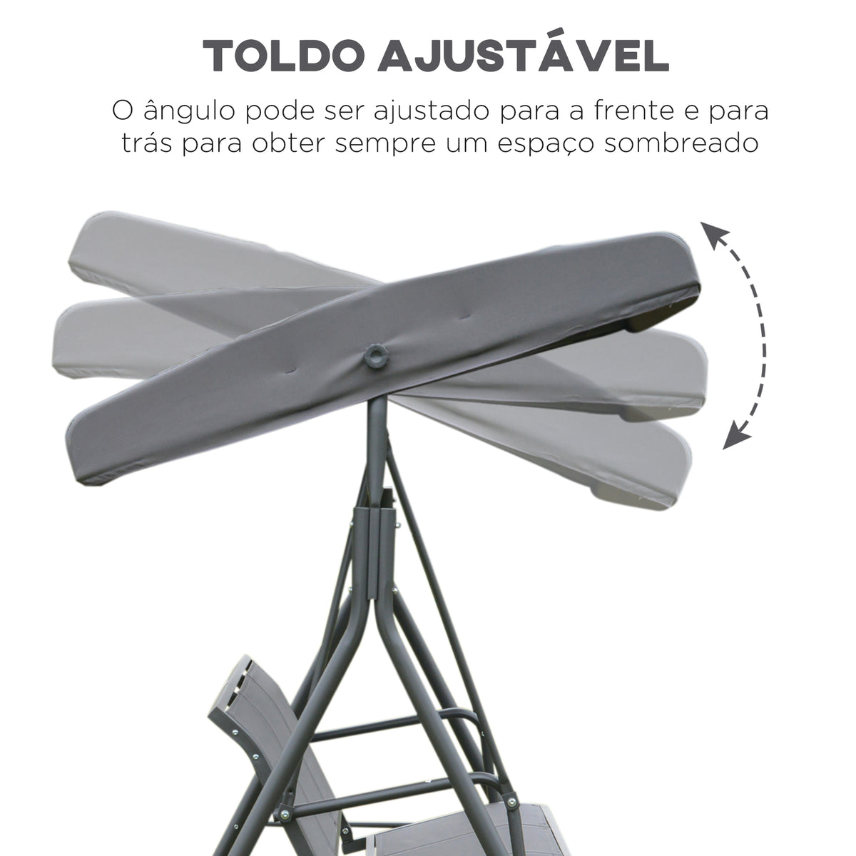 Baloiço de Jardim Exterior de 3 Lugares com Toldo Reclinável, Baloiço de Jardim com Encosto Respirável e Estrutura de Aço, para Terraço e Varanda, 175x118x159 cm, Cinzento — foto 5