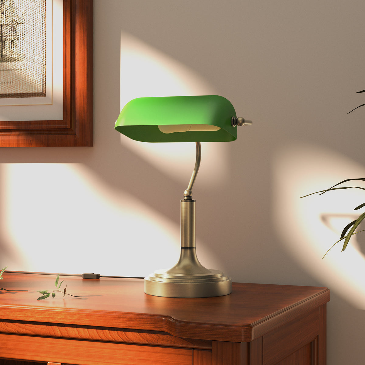 Candeeiro de Mesa Banqueiro Candeeiro de Mesa Vintage E27 com Ecrã Orientável a 45° Interruptor Basculante para Casa Escritório Biblioteca 26,8x22x39,5 cm Verde — foto 7