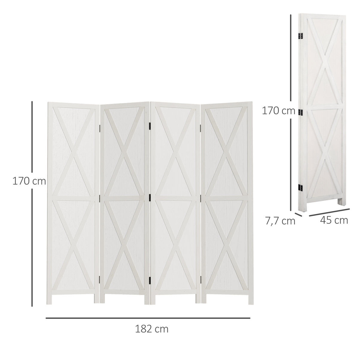 Biombo de 4 Paineis Separador de Ambientes Dobrável 182x170cm Divisória para Espaços de Madeira Decoração Elegante para Dormitório Sala de Estar Branco — foto 3