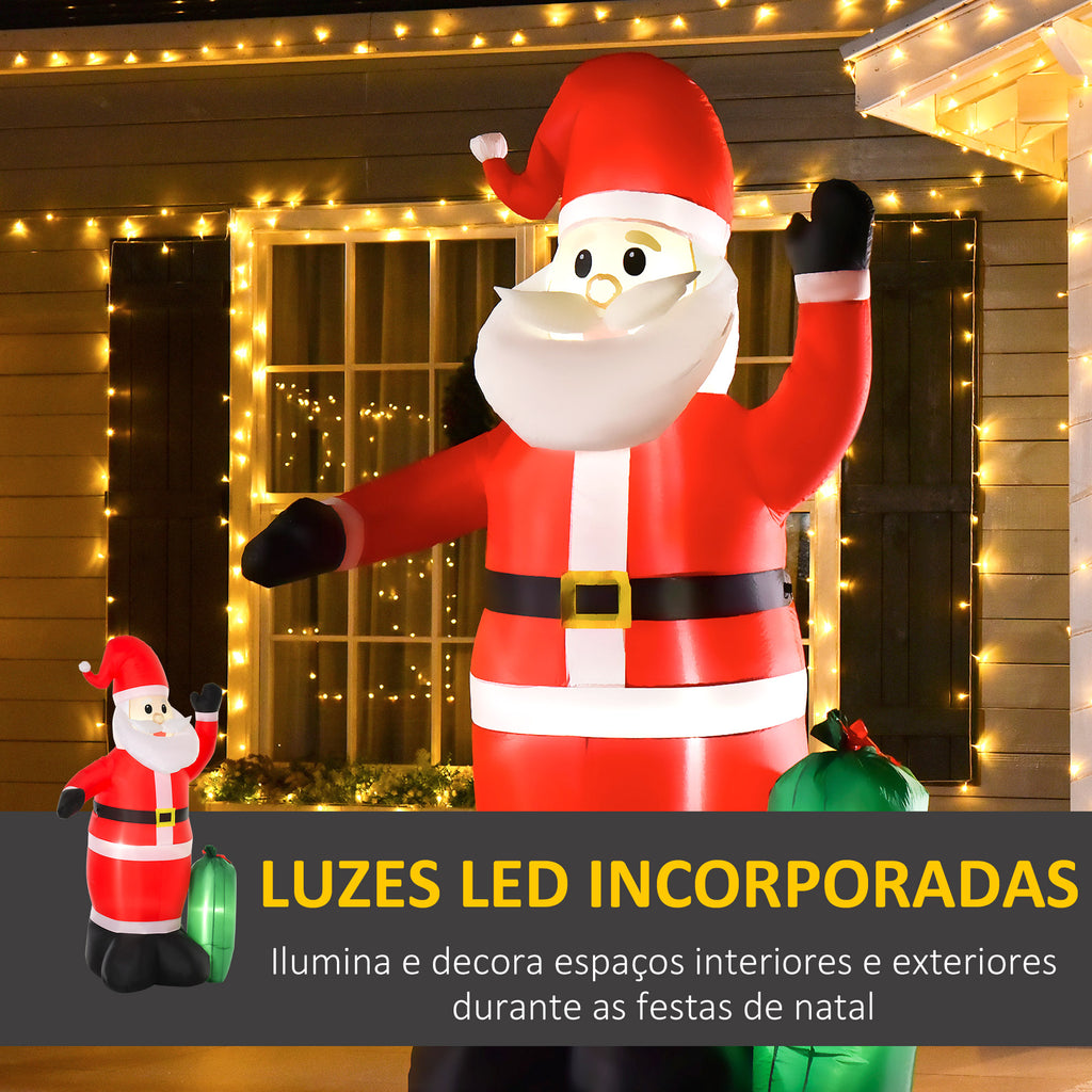 Pai Natal Insuflável com Saco de Presentes 3 Luzes LED IP44 e Inflador Elétrico Decoração de Natal para Interiores e Exteriores 148x85x240cm Vermelho e Verde — foto 4