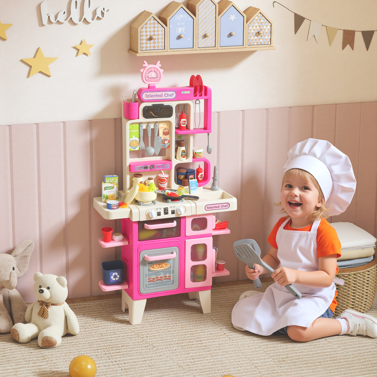Cozinha de Brincar com Luz e Som Cozinha para Crianças com Acessórios Panelas Utensilios e Alimentos Falsos Brinquedo para Crianças a partir de 3 Anos 52,5x22x100 cm Rosa — foto 2