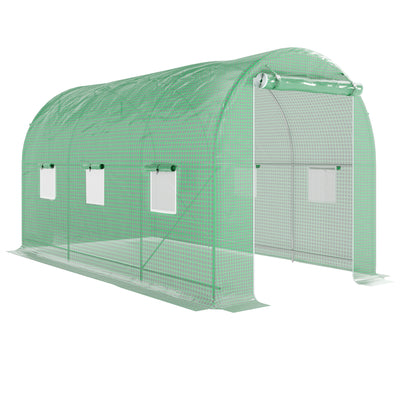 Serra a tunnel 400x200x205 cm Serra da giardino con porta avvolgibile e 6 finestre Copertura PE 140 g/m² Struttura in metallo per coltivazione