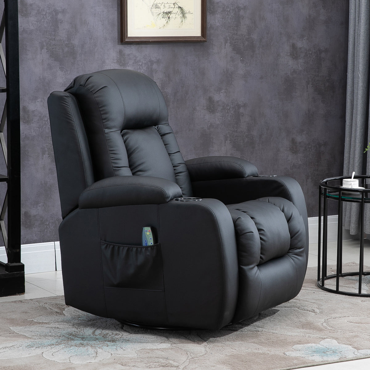 Cadeira de massagem Reclinável até 150 ° Cadeira de relaxamento com 8 pontos de massagem vibratória Função de aquecimento lombar Controle remoto 90x93x103 cm Preto — foto 2