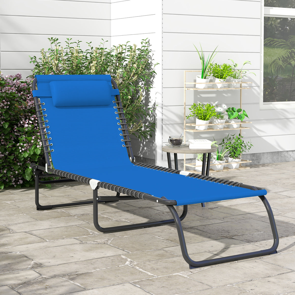 Espreguiçadeira de Jardim Dobrável e Ajustável com 4 Posições Espreguiçadeira Reclinável para Exterior Estrutura de Aço 197x58x76 cm Azul — foto 2