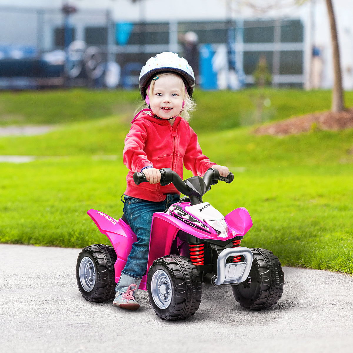 Quadriciclo Elétrico HONDA para Crianças de 18-36 Meses Quadriciclo Elétrico Infantil a Bateria 6V com Faróis LED Buzina Velocidade de 2,8km/h e Avance 65,5x35,5x43,5cm Rosa — foto 2