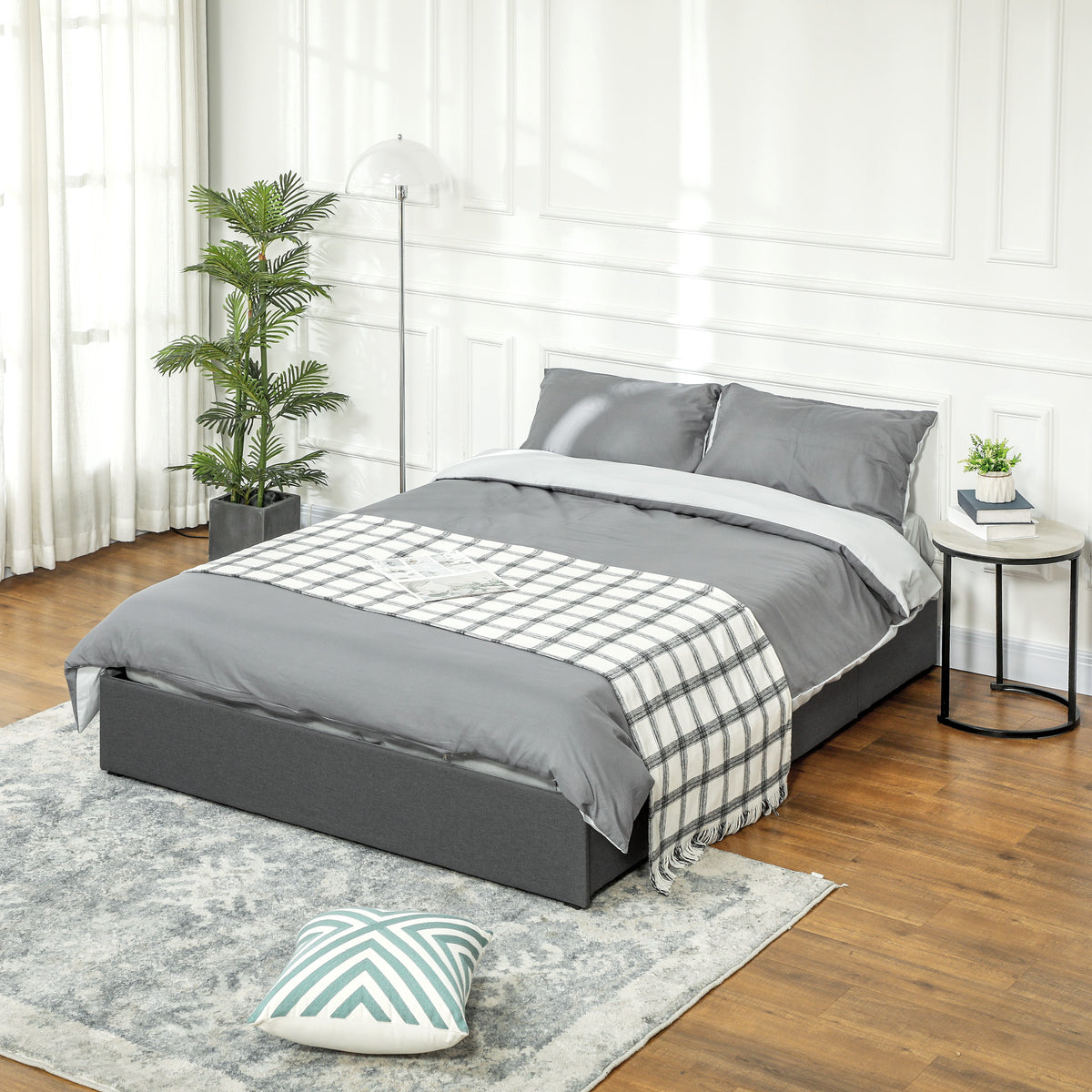 Estrutura de Cama Dupla 140x190 cm Estrutura Cama de Casal com 3 Gavetas e Estrutura de Metal Carga 363 kg Cinza — foto 2