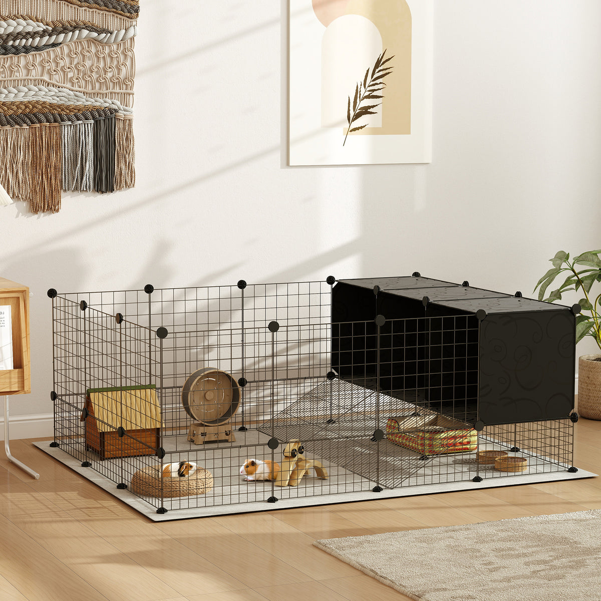 Recinto para Pequenos Animais Modular Parque para Coelhos com 39 Painéis 3 Abrigos para Cobaias Coelhos-da-Índia Preto — foto 2