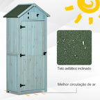 Armário de Jardim de Madeira 77x54,2x179 cm 0,3 m² Armário de Armazenamento de Ferramentas com 3 Prateleiras e 2 Portas com Fechadura para Pátio Varanda Azul Claro — foto 4
