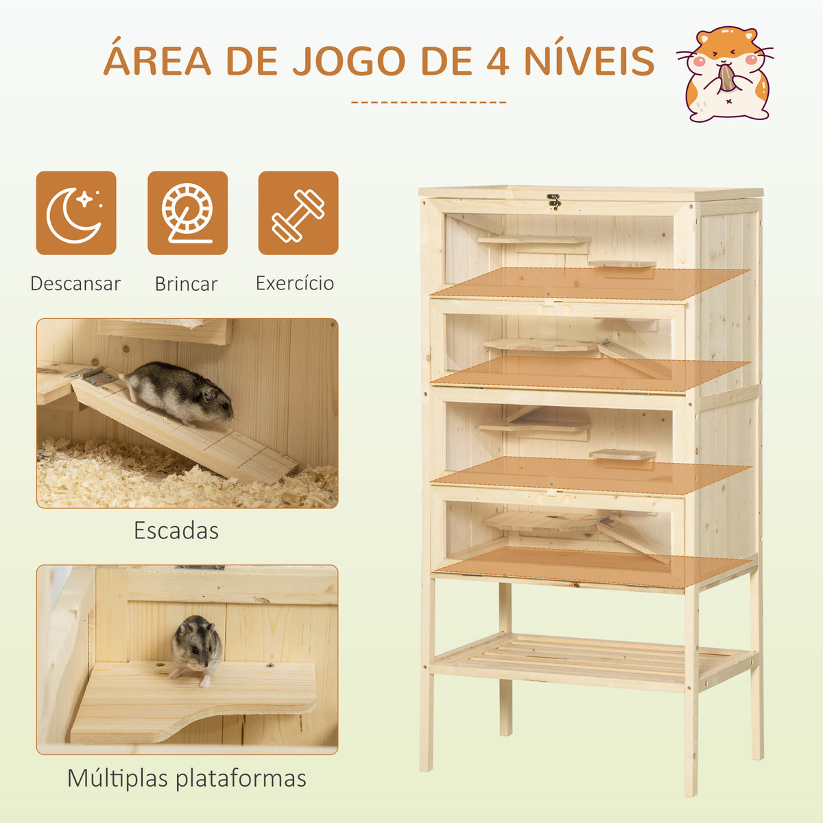 Gaiola de madeira para hamsters e outros pequenos roedores com várias plataformas 60x40x120cm — foto 4