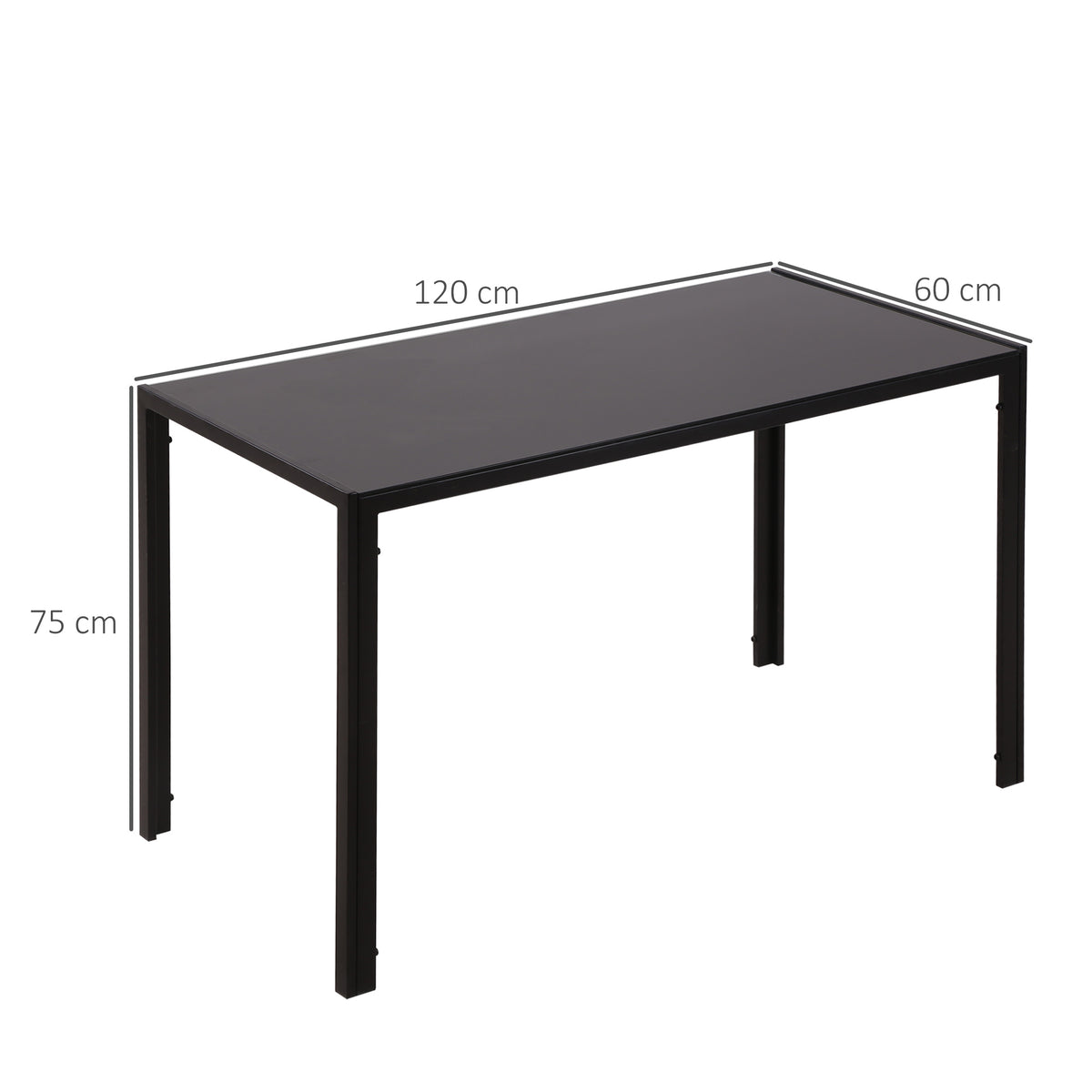 Mesa Sala de Jantar de Cristal Mesa Retangular para 4-6 pessoas com Pés de Metal Multifuncional para Cozinha 120x60x75 cm Preto — foto 3