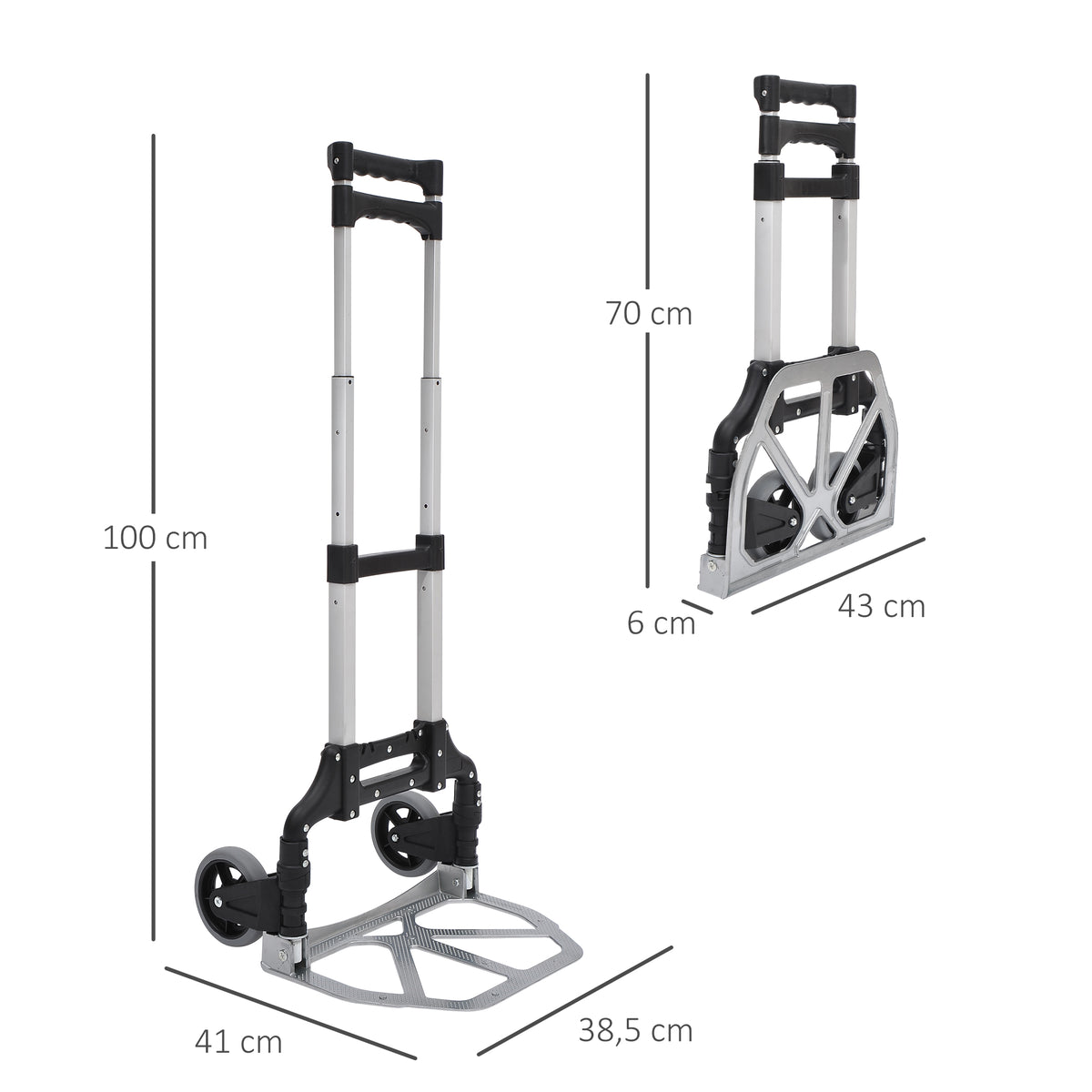 Carrinho de mão dobrável de alumínio Altura ajustável de 3 níveis Fácil transporte Carga 70 kg 41x38,5x100 cm Preto e cinza — foto 3