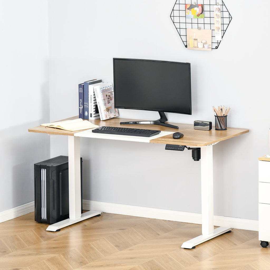 Secretária Elétrica de Pé com Ajuste Elétrico de Altura e 4 Teclas de Memória para Casa Escritório 140x70x72-116 cm Branco e Natural — foto 2