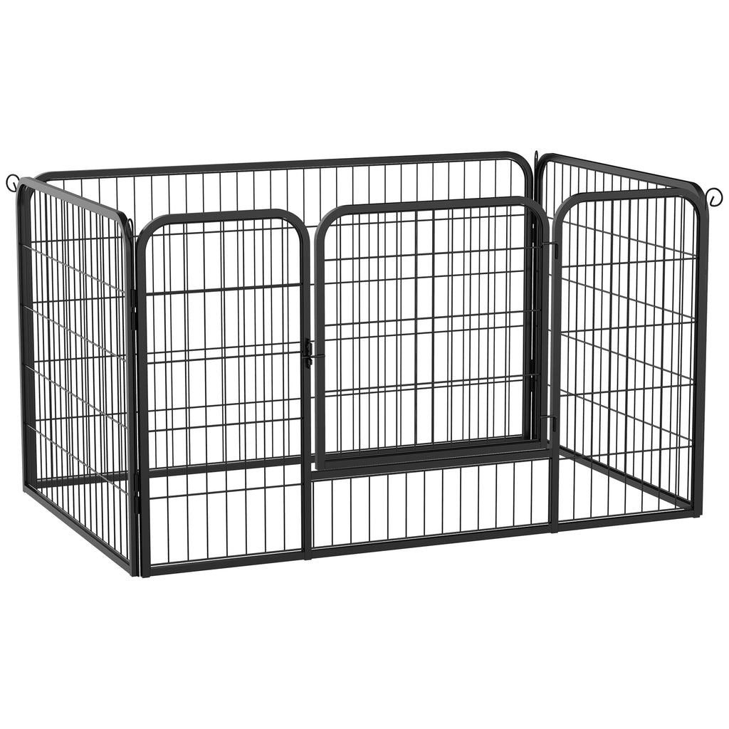 Parque para Animais de Estimação Retangular Gaiola para Cães 4 Paineis de Metal com Porta e Dupla Fechadura Cerca de Treinamento 129x84x70cm Preto — foto 1