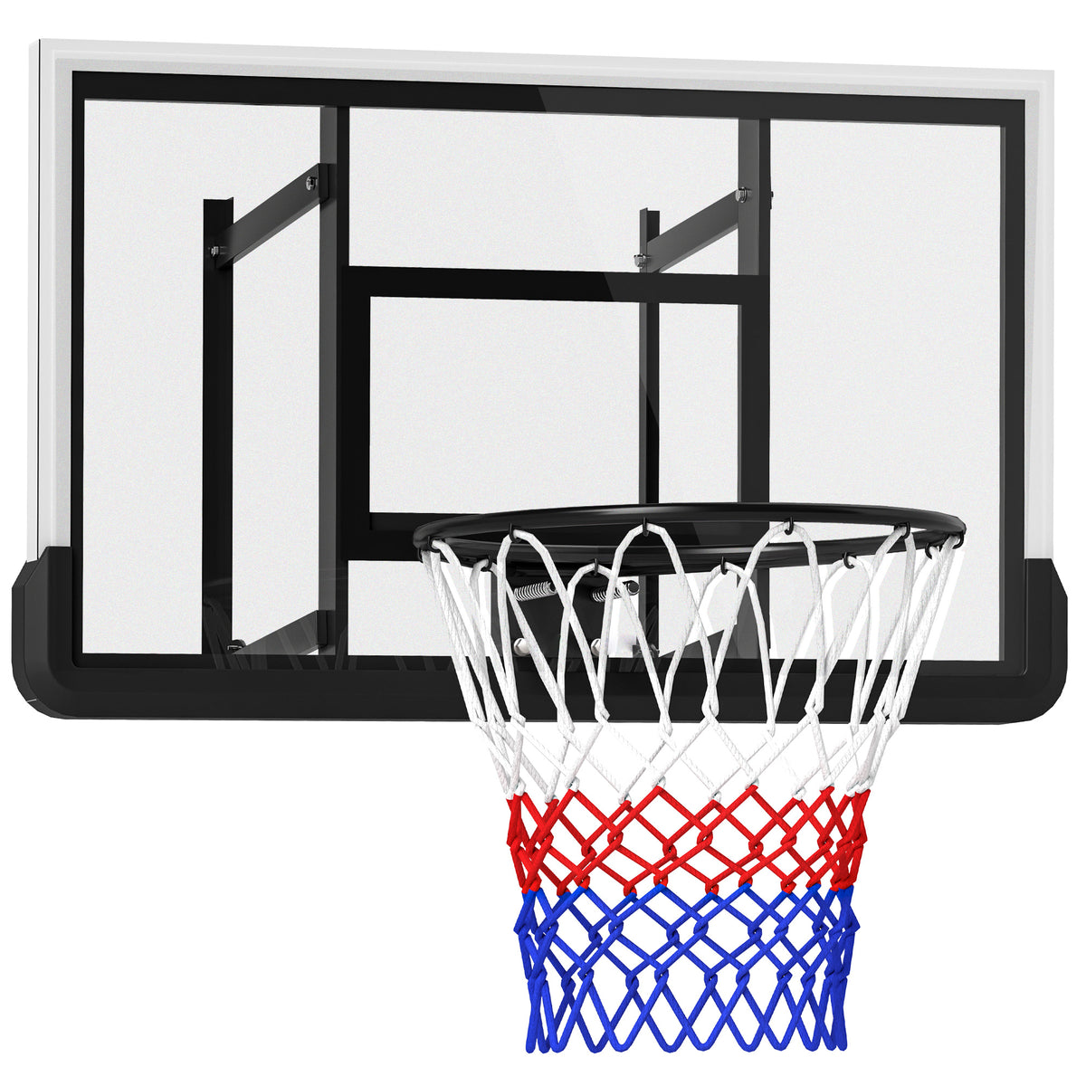 Cesto de basquete para montagem na parede, aro com mola, painel inquebrável, Preto — foto 1