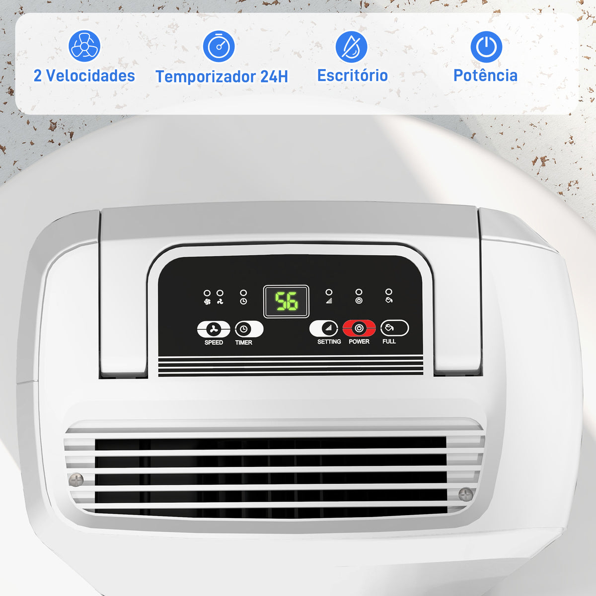 Desumidificador Elétrico 12L/dia Silencioso até 13-18m² com Rodas Temporizador de 24 Horas Ecrã Digital de Humidade e Pega para Quarto Branco — foto 5