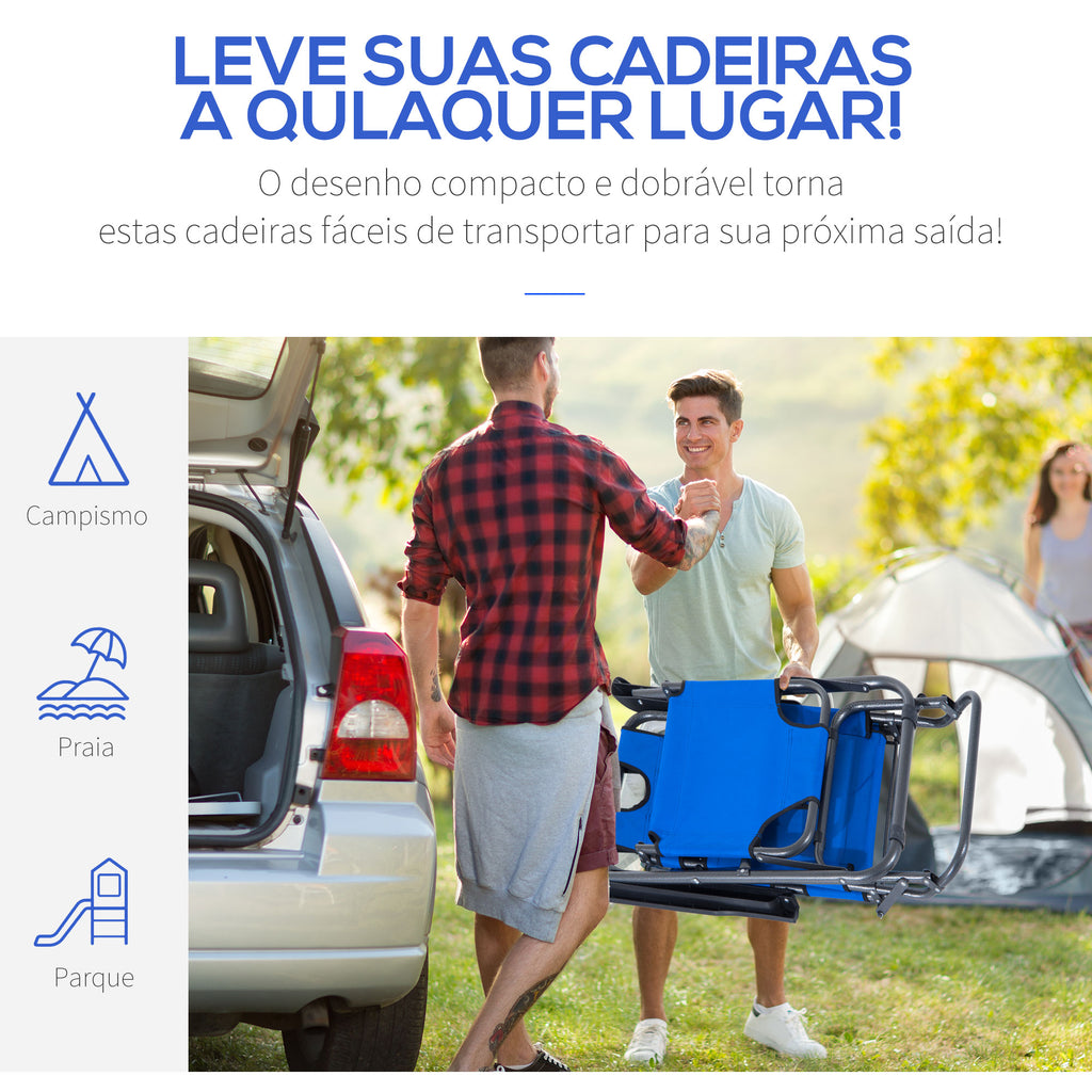 Espreguiçadeira Reclinável com Almofada para a Cabeça Espreguiçadeira Dobrável e Portátil para Praia Campismo 118x60x80cm Azul — foto 7