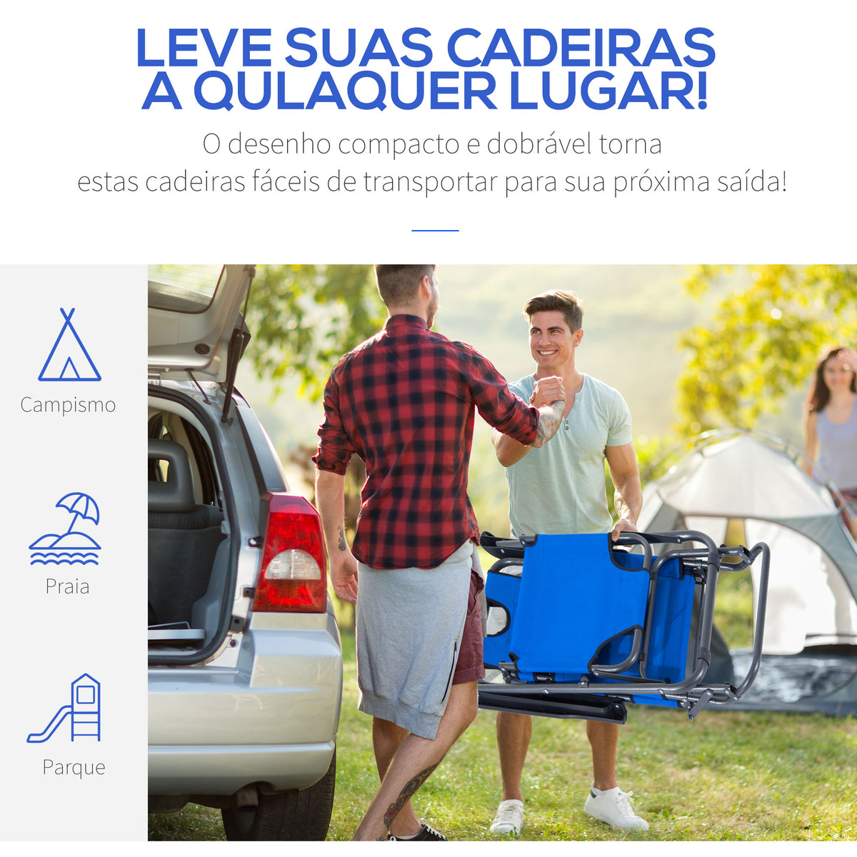 Espreguiçadeira Reclinável com Almofada para a Cabeça Espreguiçadeira Dobrável e Portátil para Praia Campismo 118x60x80cm Azul — foto 7