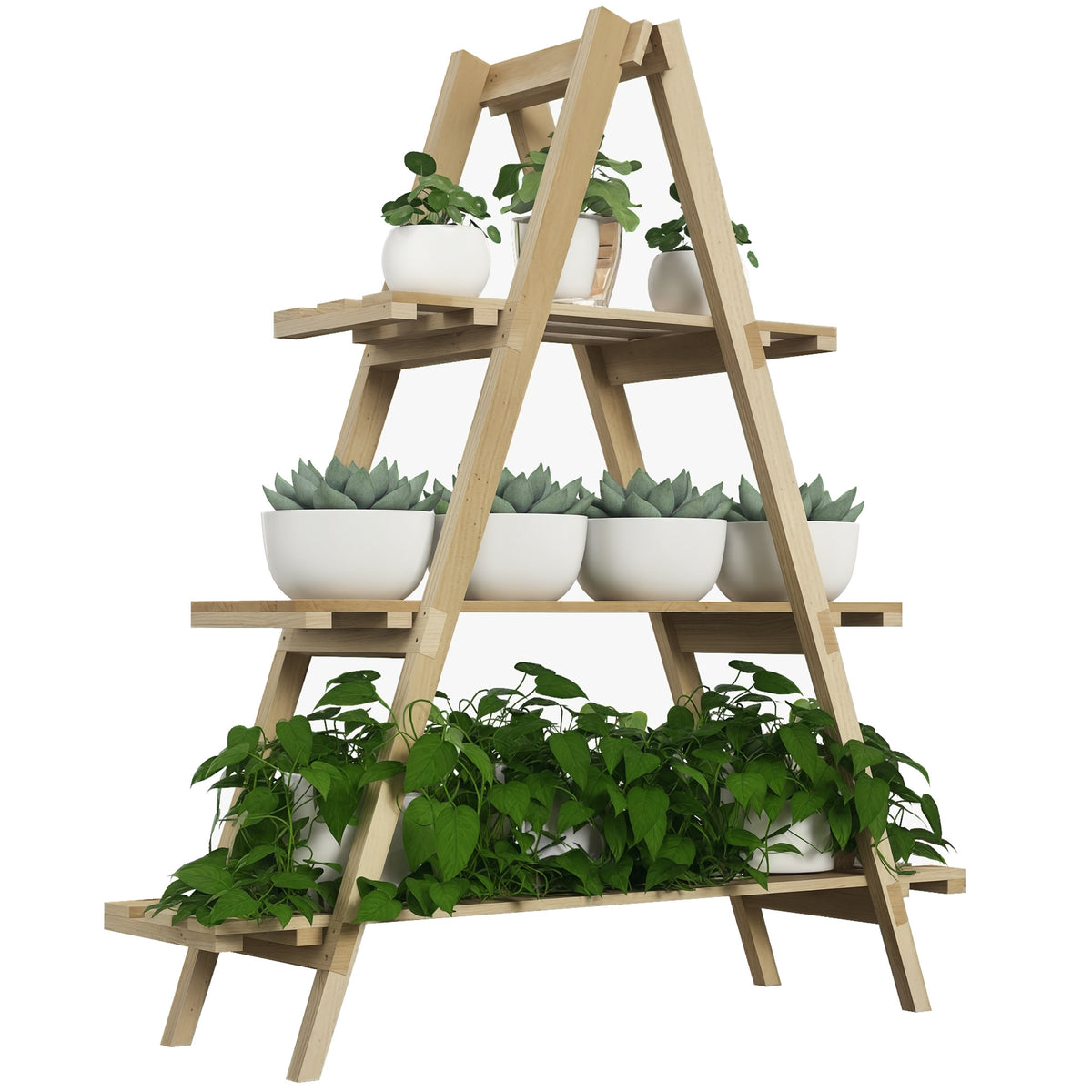Suporte de Madeira para Plantas Dobrável Estante Decorativo para Vasos de 3 Níveis com Estrutura em Forma de A para Jardim Pátio Varanda 100x36x112 cm Natural — foto 1