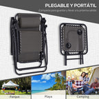 Conjunto de 1 Mesa e 2 Espreguiçadeiras Conjunto de Exterior Dobrável e Portátil para Jardim Praia Relaxante com Encosto Reclinável Textilene Aço Cinza — foto 6