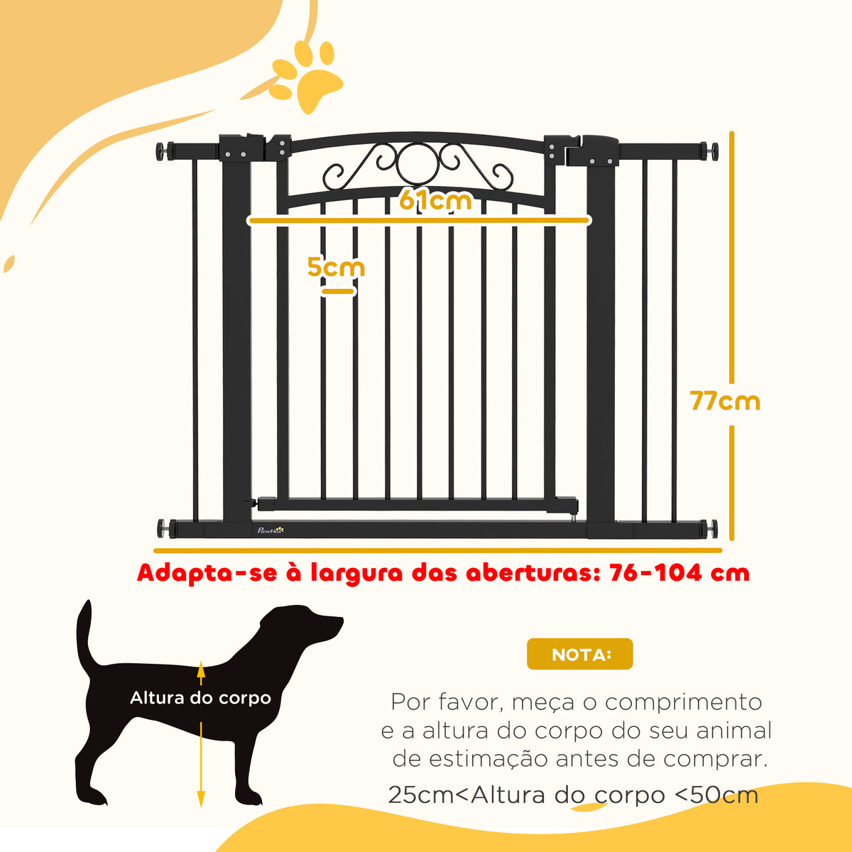 Barreira de Segurança para Cães Extensível 76-102 cm Barreira para Animais de Estimação Barreira para Cães com 2 Extensões Duplo Bloqueio para Escada Porta Preto — foto 3