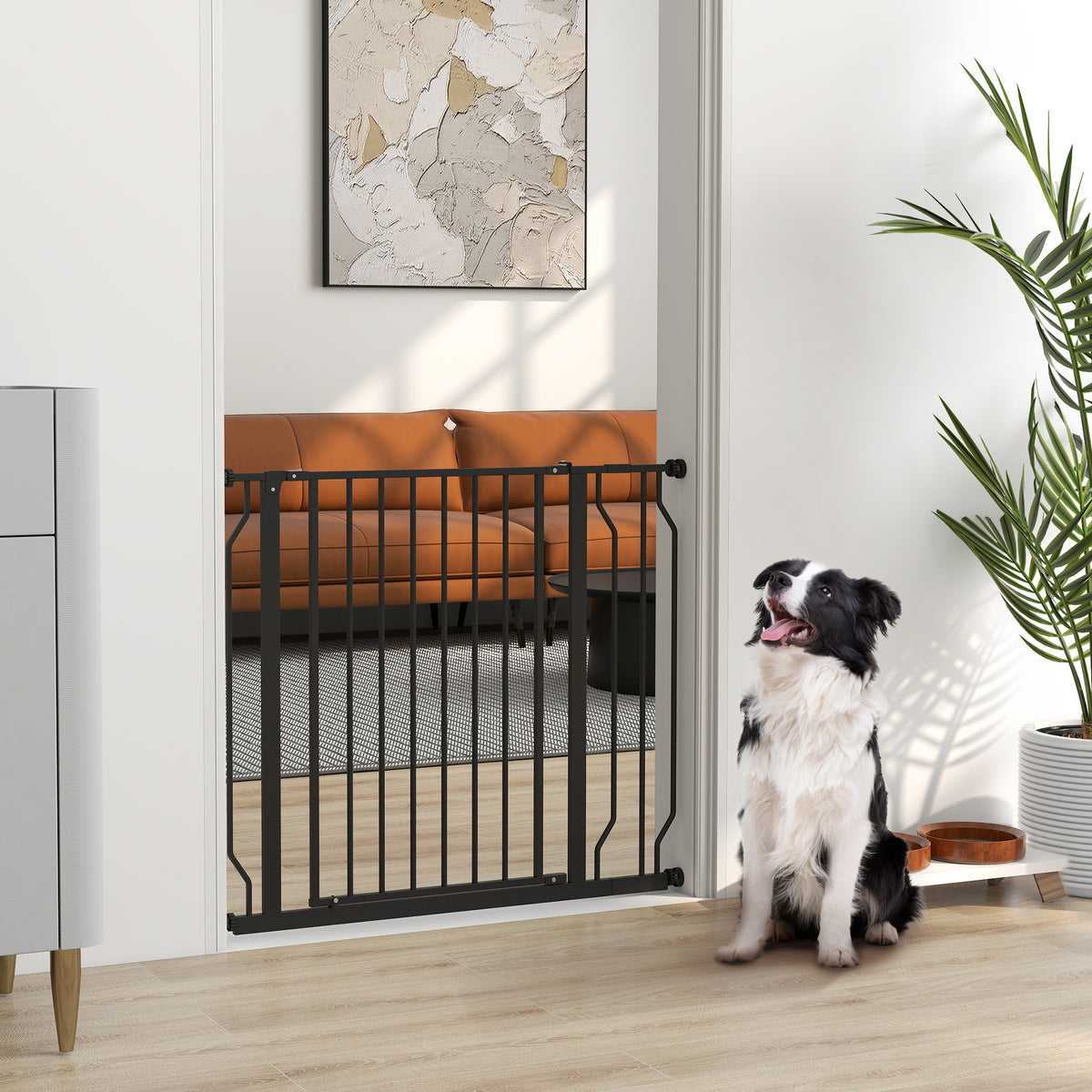 Barreira de Segurança para Cães Extensível para Escadas e Portas 75-95 cm com 1 Extensões e 10 cm Montagem a Pressão Aço Altura 76 cm Preto — foto 2