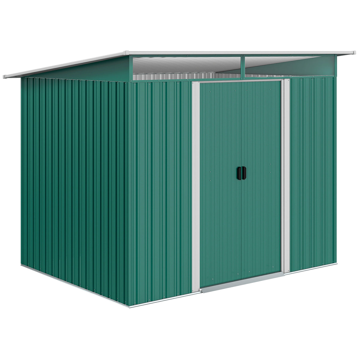 Abrigo de Jardim 4,5 m² 260x194x200 cm Abrigo Exterior Metálico com Painéis Frontais Transparentes e 2 Portas Deslizantes para Armazenamento de Ferramentas Verde — foto 1