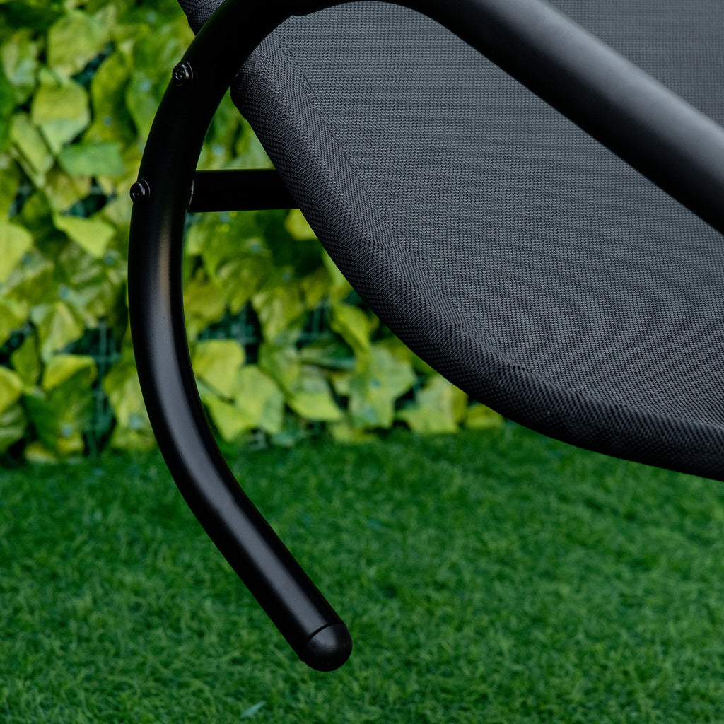 Espreguiçadeira de Jardim Ergonómica com Apoio para a Cabeça e Apoio para os Braços Espreguiçadeira Estofada em tecido Textilene Respirável para Terraço Pátio 59,5x160x83cm Preto — foto 7