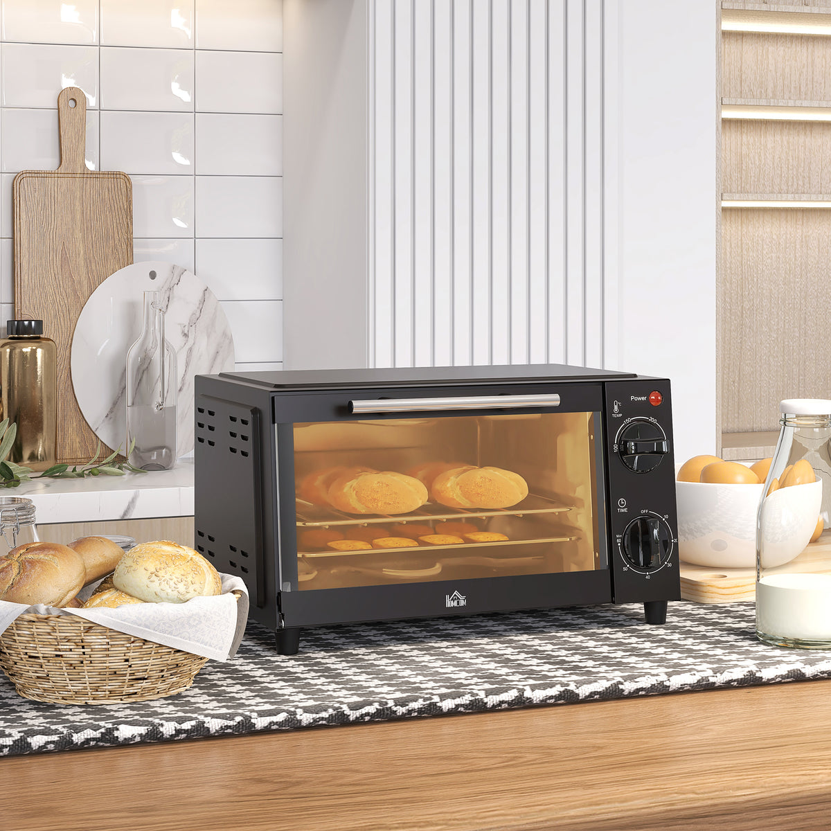 Mini Forno Elétrico 9L Forno Elétrico de Bancada 750W com Temperatura Ajustável até 230°C Temporizador 60 min e Bandeja para Assar Grelha 35x24,6x20 cm Preto — foto 2