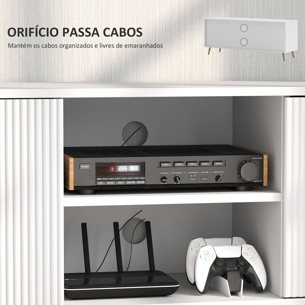 Móvel de TV Moderno Móvel de TV para Sala de Estar com 2 Compartimentos Abertos e 2 Portas Móvel para Televisores de 55 Polegadas 120x35x48 cm Branco — foto 6