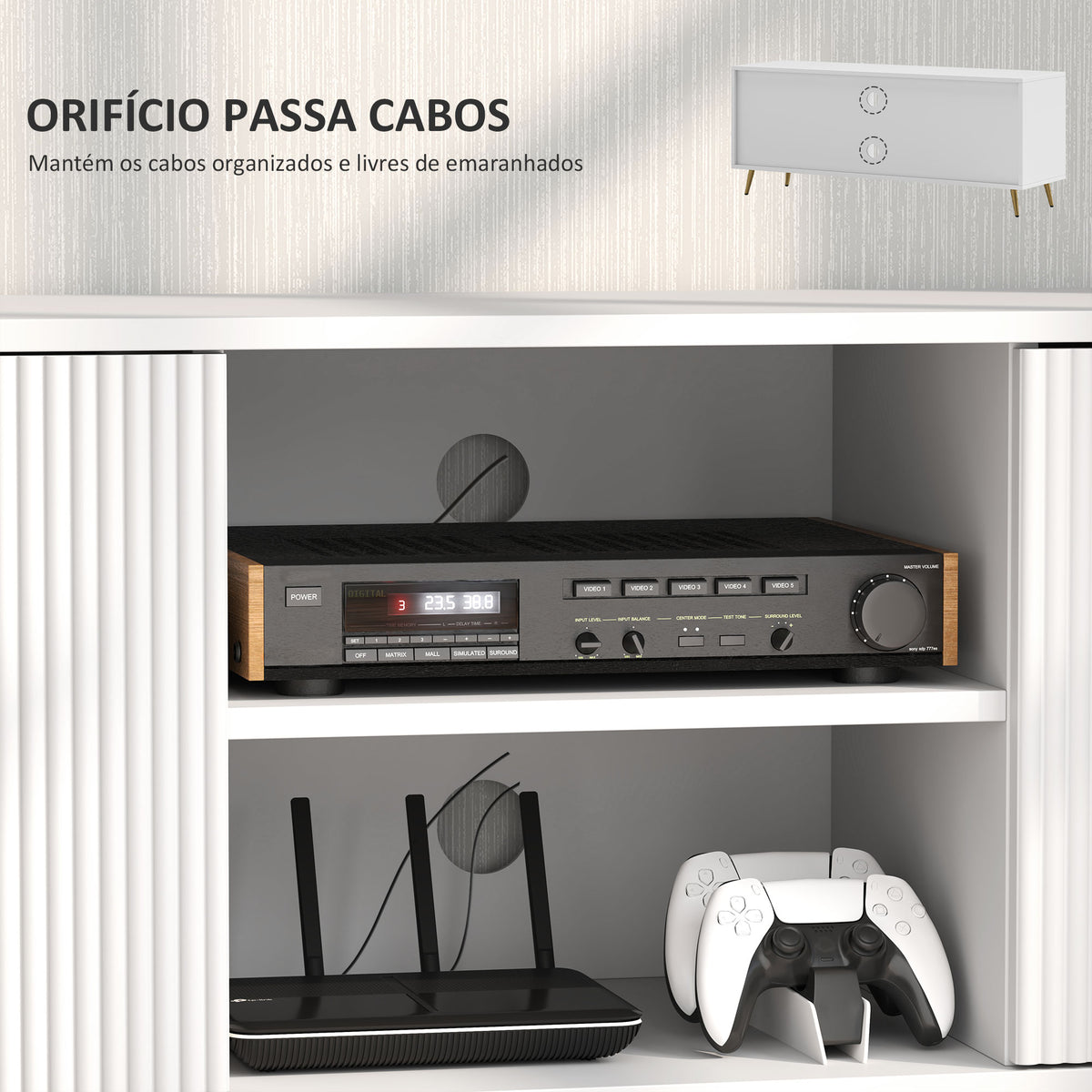 Móvel de TV Moderno Móvel de TV para Sala de Estar com 2 Compartimentos Abertos e 2 Portas Móvel para Televisores de 55 Polegadas 120x35x48 cm Branco — foto 6