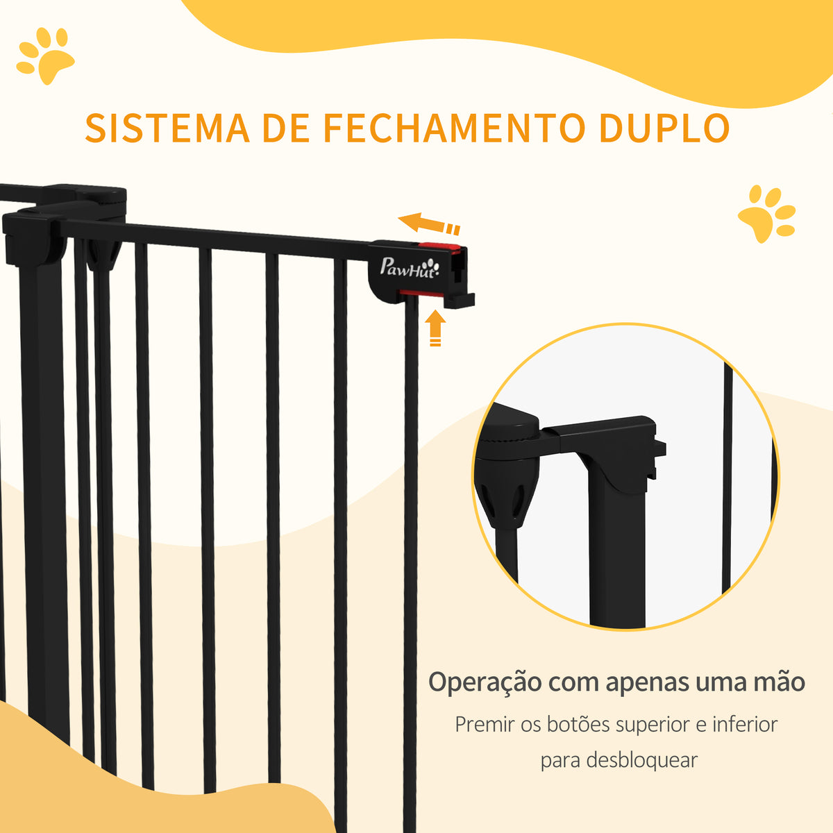 Barreira para Cães de Aço Barreira de Segurança para Animais de Estimação Dobrável de 3 Painéis Duplo Fechamento e Função de Bloqueio Auxiliar para Porta Escada 206x90 cm Preto — foto 5