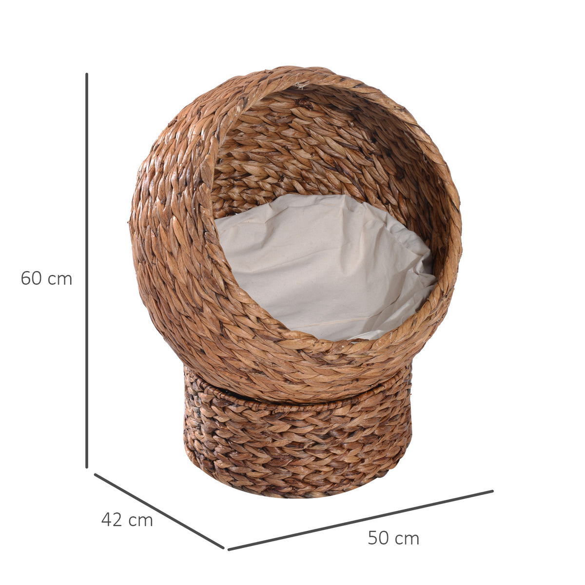 Cesto de Rattan para Gatos, Caverna/Casinha/Cama para Gatos com Almofada, Cama para Animais Junco d'água Castanho 50 x 42 x 60 cm — foto 2