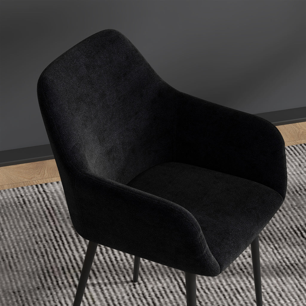 Conjunto 2 Cadeiras para Sala de Jantar Modernas com Braços Assento Estofado e Pernas de Aço 54x57x80 cm Preto — foto 2