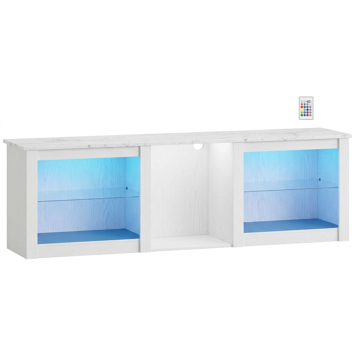 Móvel TV com Iluminação LED para Televisão de até 177,8 cm 160cm com Prateleiras de Vidro Ajustáveis Branco — foto 1